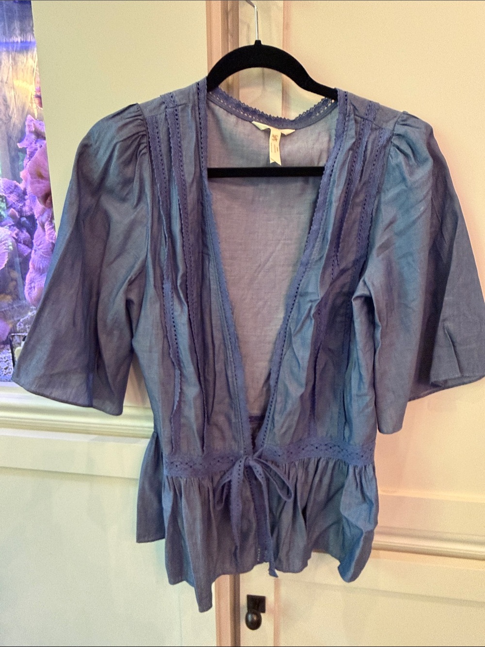 Matilda Jane Dusty Blue Tie-Front Peplum Blouse